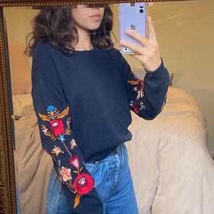 Embroidered sleeve sweater